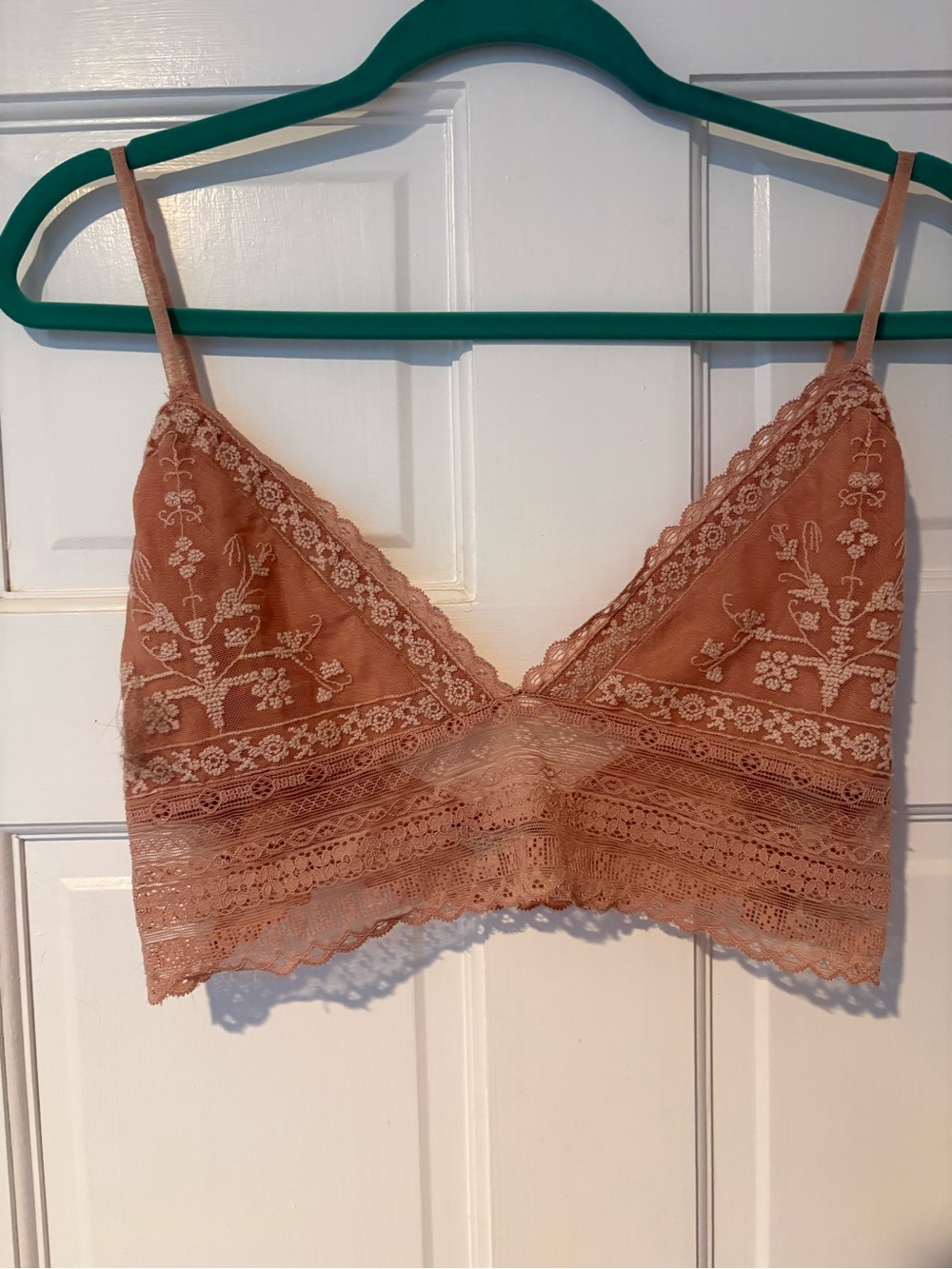 Lucky Brand Dusty Rose Lace Bralette with Floral Embroidery